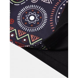 Mens Vintage Geometric Print Patchwork Curved Hem Short Sleeve T-Shirts