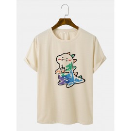 Mens Cartoon Animal Graphic Short Sleeve 100% Cotton T-Shirts