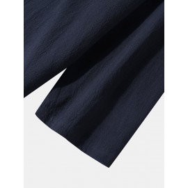 Mens Solid Color Texture Button Design Cotton Long Sleeve T-Shirts