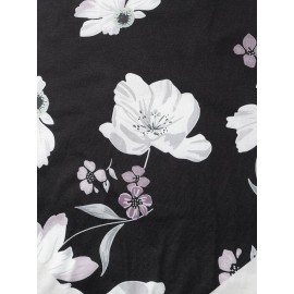 Mens Floral Print Black Crew Neck Short Sleeve Street T-Shirt