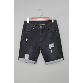 Black Distressed Low-rise Men's Denim Shorts