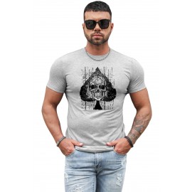 Gray Skull Spade Print Short Sleeve Men's Graphic Tee