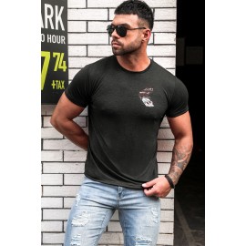 Gray Racing Vehicle Letter Print Slim Fit Men's Graphic Tee