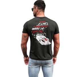 Gray Racing Vehicle Letter Print Slim Fit Men's Graphic Tee