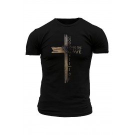 Black Letter Cross Graphic Print Muscle Fit Men's T Shirt