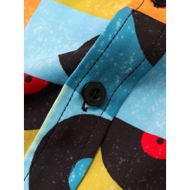 Mens Colorful Grid Geometric Pattern Short Sleeve Shirt With Pocket