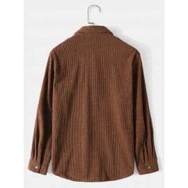 Mens Corduroy Solid Color Button Casual Long Sleeve Shirts With Pocket